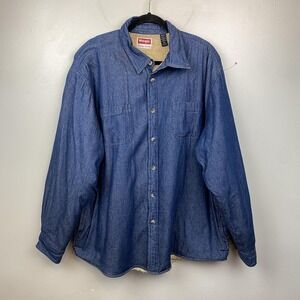 Wrangler Jacket Mens 2XL Blue Sherpa Lined Denim‎ Shirt Jacket Shacket Pockets